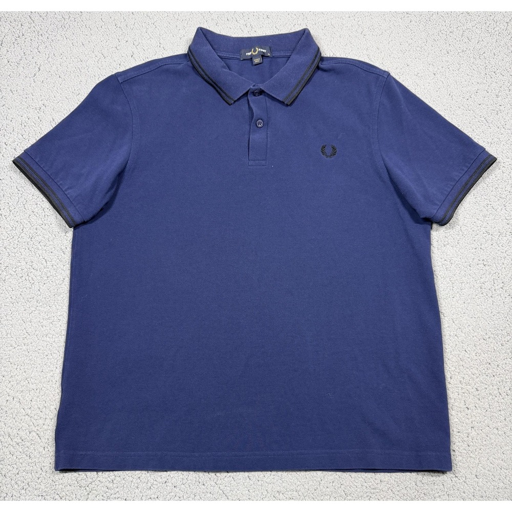 Fred Perry Polo Shirt Mens XL Blue Twin Tipped Collar Cotton Pique Casual M3600